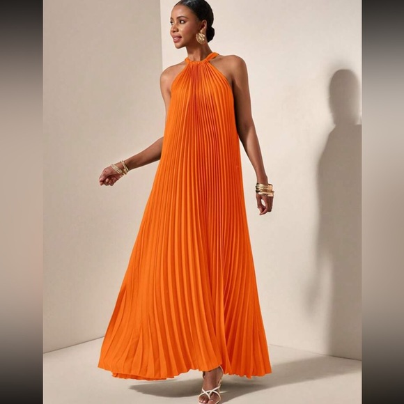 NEW‎  -  Elegant Orange Halter Maxi Dress - Picture 2 of 10